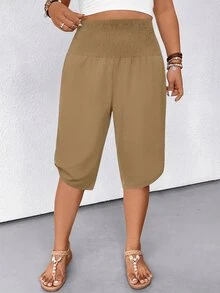 EMERY ROSE Women's Casual Slimming Shirred Waist VersatileBermuda Shorts - Mocha Brown - View 6