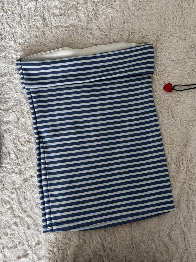SuriyaCove Women's Summer Casual Coastal Chic Sexy Striped Bandeau Top Beach Navy Blue And White - Multicolor - View 5