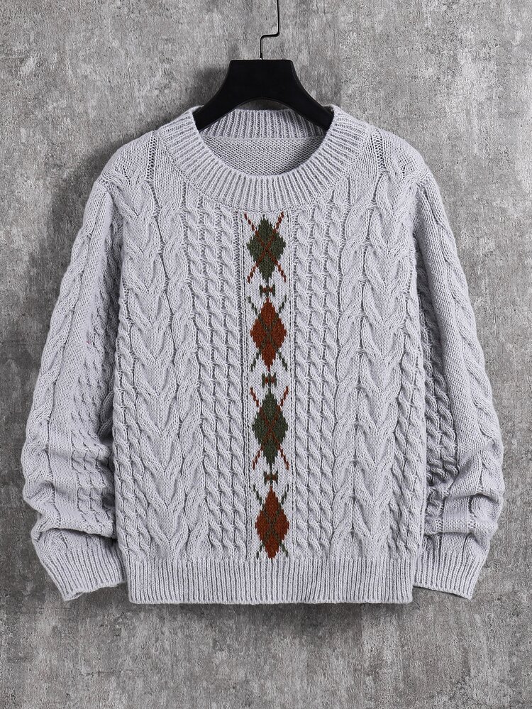 SHEIN Kids Tween Boy Casual Korean Style Argyle Pattern Crew Neck Sweater, Suitable For Commuting, School, Daily Casual Wear, Sports, Autumn/Winter - Grey - View 4