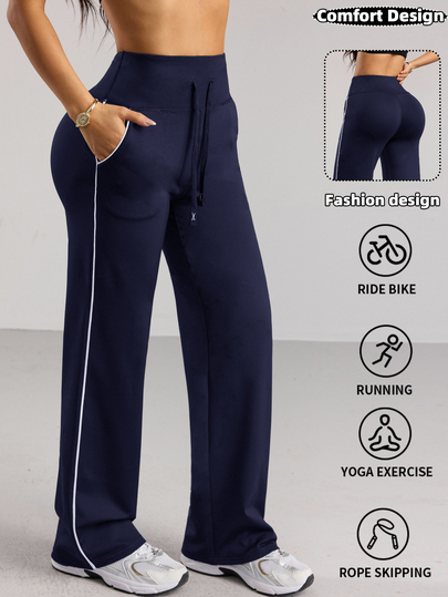 StreetHx Pantalones de yoga deportivos casuales con bolsillos y ribete de color contrastante