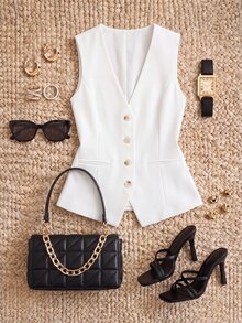 CosyJoli Plus Size Casual And Formal Solid Color Suit Vest In Summer Spring Fall/Winter - White - View 8