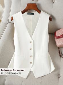 CosyJoli Plus Size Casual And Formal Solid Color Suit Vest In Summer Spring Fall/Winter - White - View 2