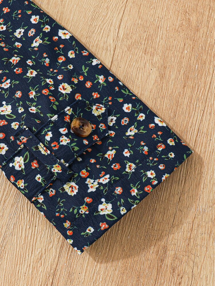 Souflis Souflis Abrigo de invierno para niña, azul real con estampado floral pequeño, forro térmico, con capucha, doble botonadura, chaqueta de manga larga de moda, adecuada para uso casual diario, estilo pastoral lindo - azul real - Añade 8
