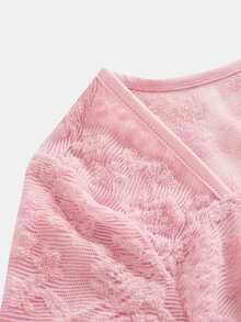 Girlism Tween Girl Bowknot Lace Flared Sleeve Tee For Autumn, Suitable For Daily Back To School Wear - Pink - View 6