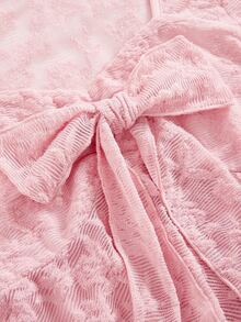 Girlism Tween Girl Bowknot Lace Flared Sleeve Tee For Autumn, Suitable For Daily Back To School Wear - Pink - View 5