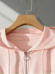 Modelyn Burgundy Slimming Zip-Up Hooded Casual Long Sleeve Jacket & Pants 2 Pieces Set For Women, Autumn/Winter - Pink - View 5