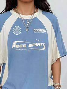 Coolane 男女款大尺碼夏秋街頭風健身賽事運動活動字母印花藍色短袖寬鬆版球衣T恤 - 霧霾藍 - 查看 4