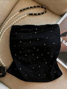 Coastalzia Women's Solid Color Rhinestone Decor Pleated Bandeau Top - Black - View 5