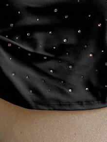 Coastalzia Women's Solid Color Rhinestone Decor Pleated Bandeau Top - Black - View 4