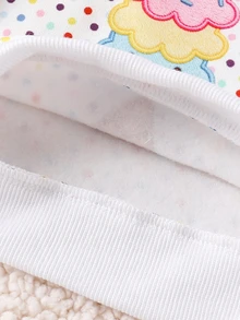 新生女嬰套裝 可愛甜美彩色波點趣味冰淇淋印花圓領長袖抓絨衛衣套裝 彩色波點冰淇淋印花圓領長袖抓絨衛衣褲 柔軟面料 適合外出 秋冬 - 彩色 - 查看 3