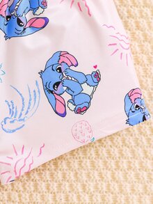 Young Girl Pink Cute Cartoon Blue Rabbit Print Short Sleeve T-Shirt And Shorts 2 Pieces Pajama Set,Family Matching Holiday Comfy Casual Clothes Set - Pink - View 4