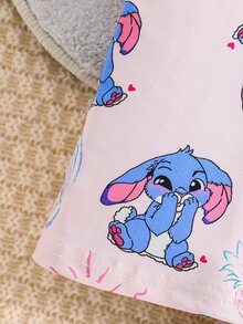 Young Girl Pink Cute Cartoon Blue Rabbit Print Short Sleeve T-Shirt And Shorts 2 Pieces Pajama Set,Family Matching Holiday Comfy Casual Clothes Set - Pink - View 6