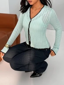 SHEIN Unity Cardigan Tipis Wanita Lengan Panjang Berpotongan Tunggal dengan Hiasan Kuncup Bunga - MultiWarna - View 8