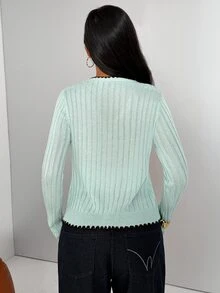 SHEIN Unity Cardigan Tipis Wanita Lengan Panjang Berpotongan Tunggal dengan Hiasan Kuncup Bunga - MultiWarna - View 2