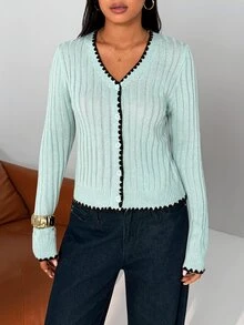 SHEIN Unity Cardigan Tipis Wanita Lengan Panjang Berpotongan Tunggal dengan Hiasan Kuncup Bunga - MultiWarna - View 3