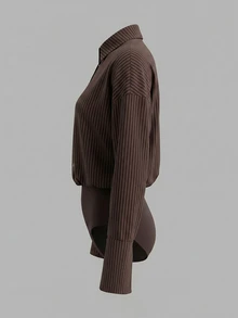 Coastalzia Women's Casual Everyday Office Commute Versatile Brown Striped Bodysuit Autumn - Chocolate Brown - View 4