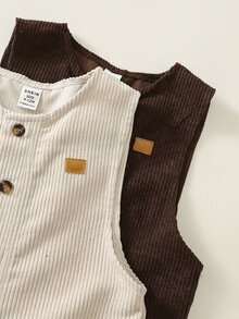 SHEIN 中性嬰兒男/女童 幼兒 2件組 秋冬休閒百搭燈芯絨吊帶褲 嬰兒連身褲/羅馬褲 冬季衣著復古風 - 棕色 - 查看 6