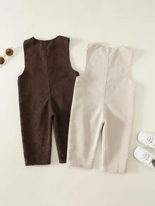 SHEIN 中性嬰兒男/女童 幼兒 2件組 秋冬休閒百搭燈芯絨吊帶褲 嬰兒連身褲/羅馬褲 冬季衣著復古風 - 棕色 - 查看 3
