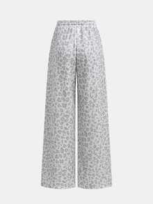 SHEIN Teen Girl Teen Girls Knit Loose Casual Drawstring Pocket Wide Leg Sweatpants, Leopard Print Sweatshirt Pants, Suitable For School Back To School Outfit - Apricot - View 2
