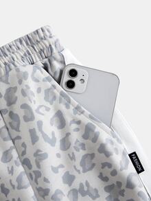 SHEIN Teen Girl Teen Girls Knit Loose Casual Drawstring Pocket Wide Leg Sweatpants, Leopard Print Sweatshirt Pants, Suitable For School Back To School Outfit - Apricot - View 6