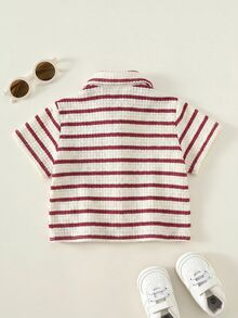 Bubblio Baby Boy Casual Versatile Textured Striped Lapel Short Sleeve Cardigan - Multicolor - View 2