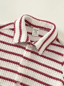 Bubblio Baby Boy Casual Versatile Textured Striped Lapel Short Sleeve Cardigan - Multicolor - View 3