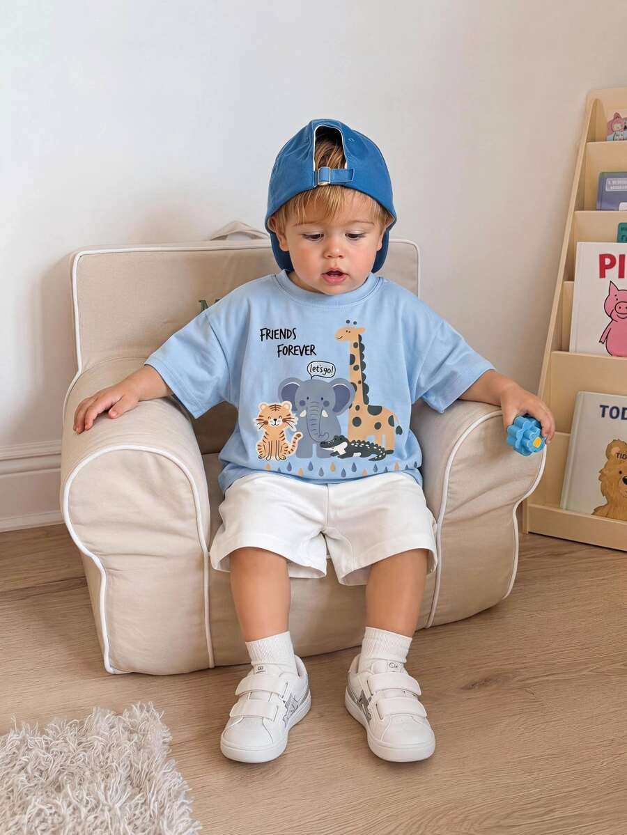 Bubblio Kids Young Boy Casual Minimalist Round Neck Short Sleeve Loose Fit T-Shirt Suitable For Summer - Multicolor - View 1