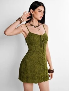Coastalzia Women's Fashionable Casual Sexy Street Style Knitted Jacquard Mini Dress Party Night Out Olive Green Summer - Green - View 5