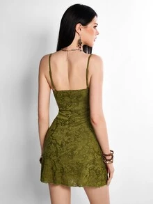 Coastalzia Women's Fashionable Casual Sexy Street Style Knitted Jacquard Mini Dress Party Night Out Olive Green Summer - Green - View 3