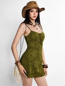 Coastalzia Women's Fashionable Casual Sexy Street Style Knitted Jacquard Mini Dress Party Night Out Olive Green Summer - Green - View 9