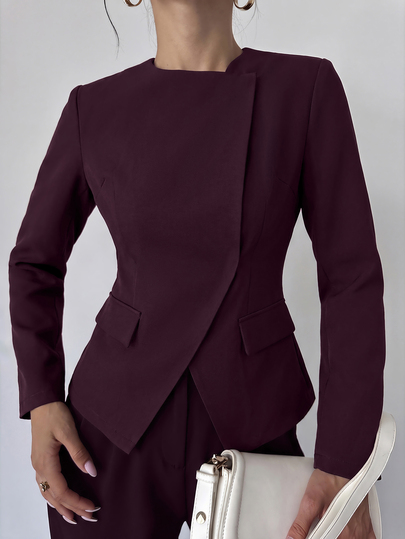 Firerie Women's Asymmetric Lapel Waist-Cinching Blazer Jacket, High-End Slim Fit Professional Commuter Suit Top