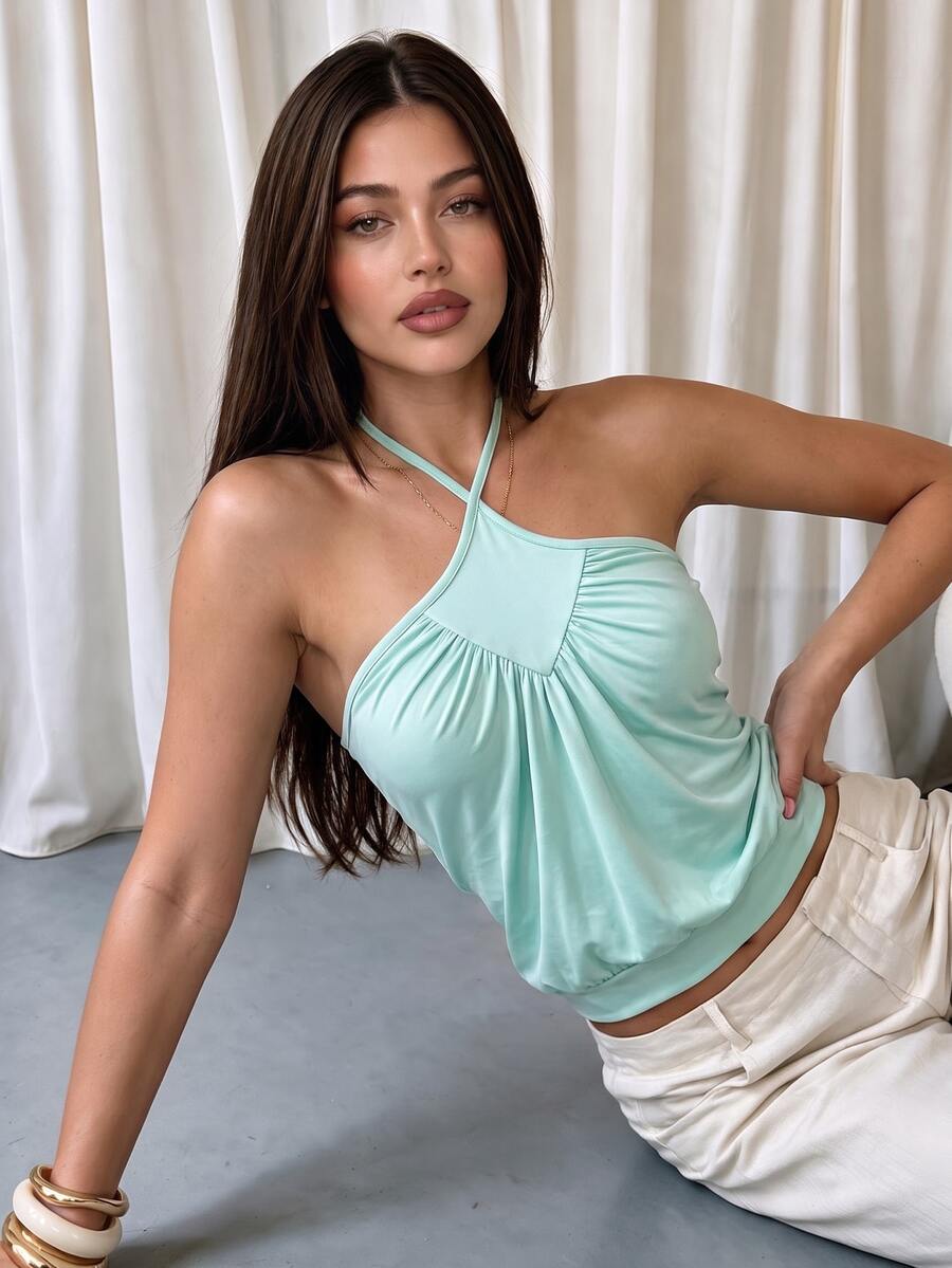 Coastalzia 2026 Summer Casual Street Y2K Backless Halter Top - Mint Green - View 1