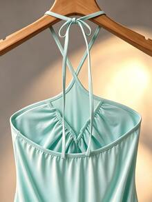 Coastalzia 2026 Summer Casual Street Y2K Backless Halter Top - Mint Green - View 4