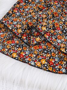 SHEIN 女童編織碎花立領荷葉邊蝴蝶結休閒洋裝 - 卡其色 - 查看 8