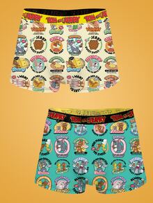 Notgurli TOM & JERRY X SHEIN Men's Printed Fashionable Boxer Briefs (2-Piece Set) - Multicolor - View 1