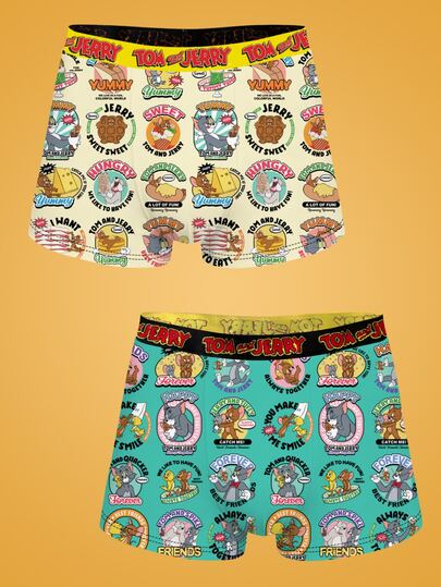 Notgurli TOM & JERRY X SHEIN Men's Printed Fashionable Boxer Briefs (2-Piece Set)