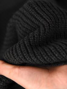 CosyJoli Plus Size Women Casual Round Neck Drawstring Sleeve Ribbon Knit Sweater, Autumn Fall/Winter - Black - View 10
