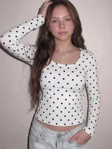 SHEIN Tween Girls Simple & Comfortable Long Sleeve Top, Autumn/Winter - White - View 4