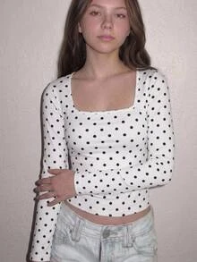 SHEIN Tween Girls Simple & Comfortable Long Sleeve Top, Autumn/Winter - White - View 1