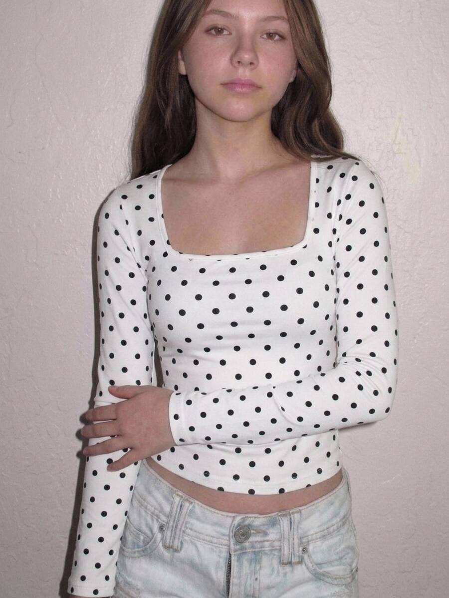 SHEIN Tween Girls Simple & Comfortable Long Sleeve Top, Autumn/Winter - White - View 1