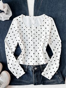 SHEIN Tween Girls Simple & Comfortable Long Sleeve Top, Autumn/Winter - White - View 5