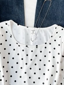 SHEIN Tween Girls Simple & Comfortable Long Sleeve Top, Autumn/Winter - White - View 7