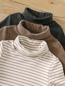 SHEIN 中性嬰兒男嬰/女嬰、幼兒 3件組秋冬保暖內裡加厚休閒可愛純色高領連身衣，嬰兒冬季連身衣，聖誕 - 摩卡棕 - 查看 6