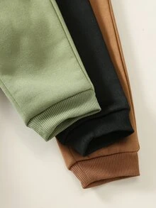 SHEIN 男女嬰兒/幼兒 3套組 秋冬保暖內裡休閒可愛拼色拼接運動衫套裝，嬰兒冬季衣物 - 軍綠色 - 查看 5