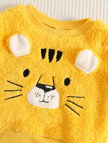 SHEIN 男女嬰兒/幼兒 2件組秋冬保暖內裡加厚休閒可愛毛絨虎紋運動衫套裝，嬰兒運動服，嬰兒冬季衣物，萬聖節 - 藍色 - 查看 4
