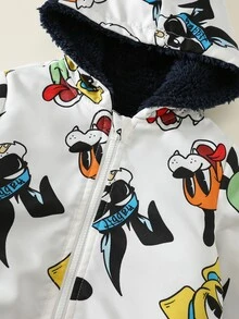 SHEIN 男女嬰兒/幼兒秋冬保暖內裡加厚可愛動物圖案連帽夾克外套，嬰兒冬季保暖加厚外套 - 白色 - 查看 6