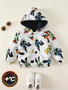 SHEIN 男女嬰兒/幼兒秋冬保暖內裡加厚可愛動物圖案連帽夾克外套，嬰兒冬季保暖加厚外套 - 白色 - 查看 5