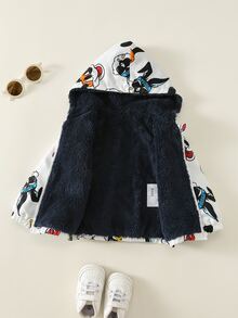 SHEIN 男女嬰兒/幼兒秋冬保暖內裡加厚可愛動物圖案連帽夾克外套，嬰兒冬季保暖加厚外套 - 白色 - 查看 4