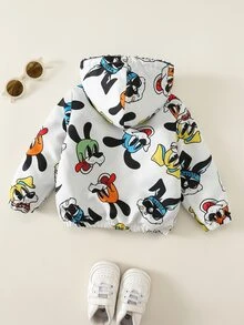 SHEIN 男女嬰兒/幼兒秋冬保暖內裡加厚可愛動物圖案連帽夾克外套，嬰兒冬季保暖加厚外套 - 白色 - 查看 2