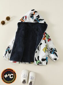 SHEIN 男女嬰兒/幼兒秋冬保暖內裡加厚可愛動物圖案連帽夾克外套，嬰兒冬季保暖加厚外套 - 白色 - 查看 10